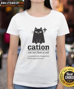 Cute cat lover ladies tee featuring 'Nice-Cation: A Pawsitively Charged Ion' design, perfect for feline enthusiasts.