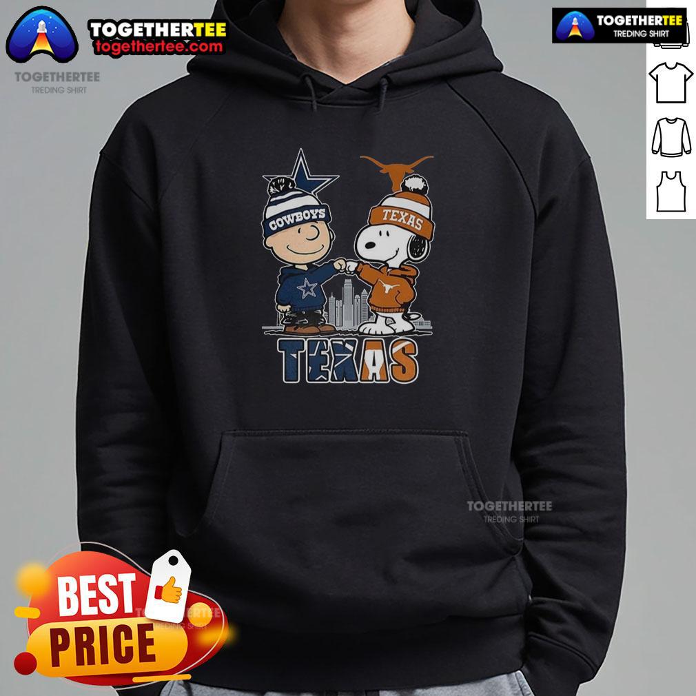 Nice Charlie Brown Dallas Cowboys Touch Hand Snoopy Texas Longhorns Skyline Hoodie Nice Charlie Brown hoodie featuring Snoopy, Dallas Cowboys, Texas Longhorns, and a skyline design.
