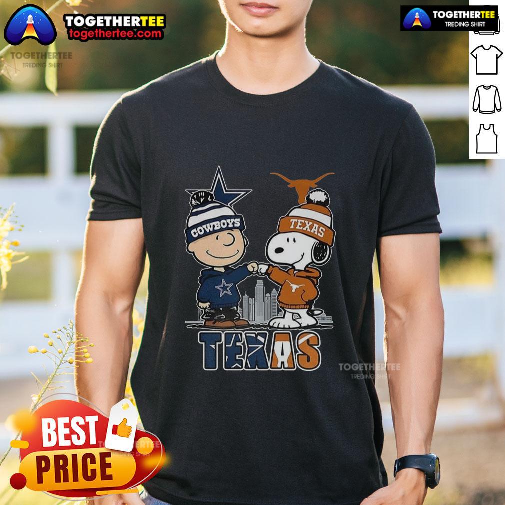 Nice Charlie Brown Dallas Cowboys Touch Hand Snoopy Texas Longhorns Skyline T-Shirt Nice Charlie Brown Dallas Cowboys Touch Hand Snoopy Texas Longhorns Skyline T-Shirt showcasing a playful sports design.