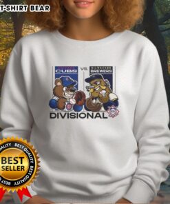Alt Text: Chicago Cubs vs Milwaukee Brewers 2025 NLDS mascot sweatshirt featuring team logos and vibrant colors.