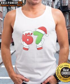 Funny Christmas meme featuring Santa Claus hands on a tank top, perfect for holiday cheer and festive humor.