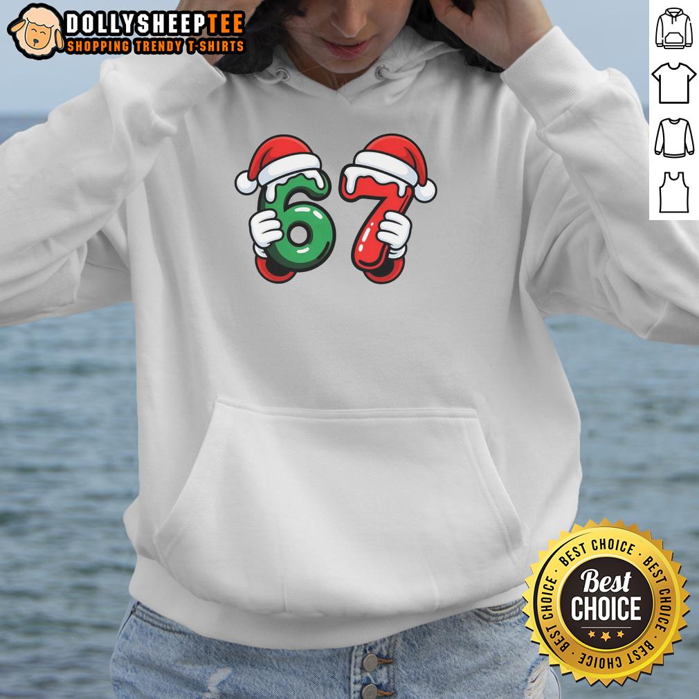 Nice Christmas 67 Santa Hands Meme 6 7 Sixty Seven Hoodie Alt Text: Funny Santa meme on a hoodie featuring Santa's hands, perfect for Christmas cheer and holiday style.