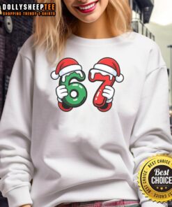 Funny Santa hands meme on a sweatshirt for Christmas, featuring 'Nice Christmas 67' design, perfect for holiday cheer.