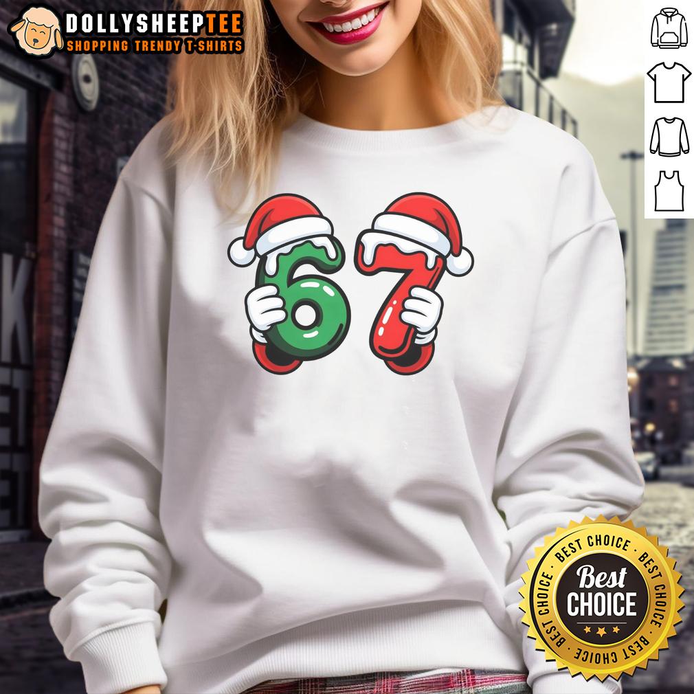 Nice Christmas 67 Santa Hands Meme 6 7 Sixty Seven Sweatshirt Funny Santa hands meme on a sweatshirt for Christmas, featuring 'Nice Christmas 67' design, perfect for holiday cheer.