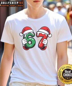 Funny meme t-shirt featuring Santa hands for Christmas 67, perfect for holiday celebrations and festive gatherings.