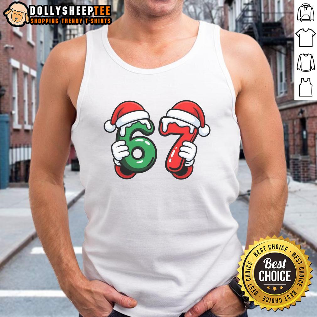 Nice Christmas 67 Santa Hands Meme 6 7 Sixty Seven Tank Top Santa hands meme on a tank top, featuring a playful design for Christmas enthusiasts, Nice Christmas 67 theme.
