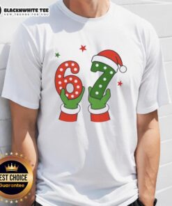 Nice Christmas 67 Six Seven Santa Claus Hands T-Shirt featuring a playful Santa design for festive holiday cheer.