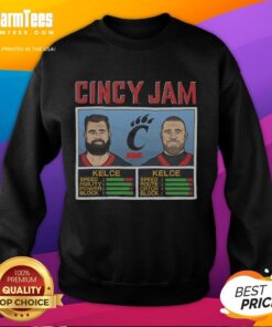 Alt Text: Stylish Nice Cincy Jam sweatshirt featuring Kelce design, perfect for fans of Travis and Jason Kelce.