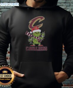 Cozy Cleveland Cavaliers Christmas Grinch Santa hat hoodie for the 2025 holiday season, perfect for fans and festive cheer.