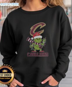 Nice Cleveland Cavaliers Christmas Grinch Santa Hat Holiday 2025 Sweatshirt featuring festive design and team colors.