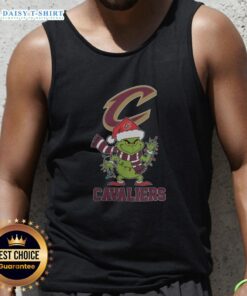 Cleveland Cavaliers Christmas Grinch Santa Hat holiday tank top for 2025, festive sportswear perfect for the season.