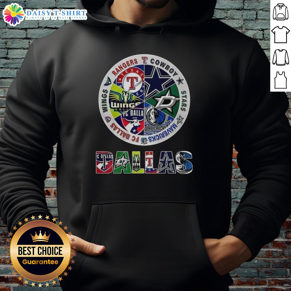 Nice Combined Logos Of Dallas Sports Teams Hoodie Cozy hoodie featuring combined logos of Dallas sports teams, perfect for fans showcasing their team spirit.