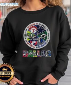 Alt Text: Dallas sports teams sweatshirt featuring combined logos of local teams for fans and sports enthusiasts.