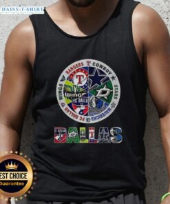 Stylish tank top featuring combined logos of Dallas sports teams, perfect for fans showing team pride. Dallas sports gear.