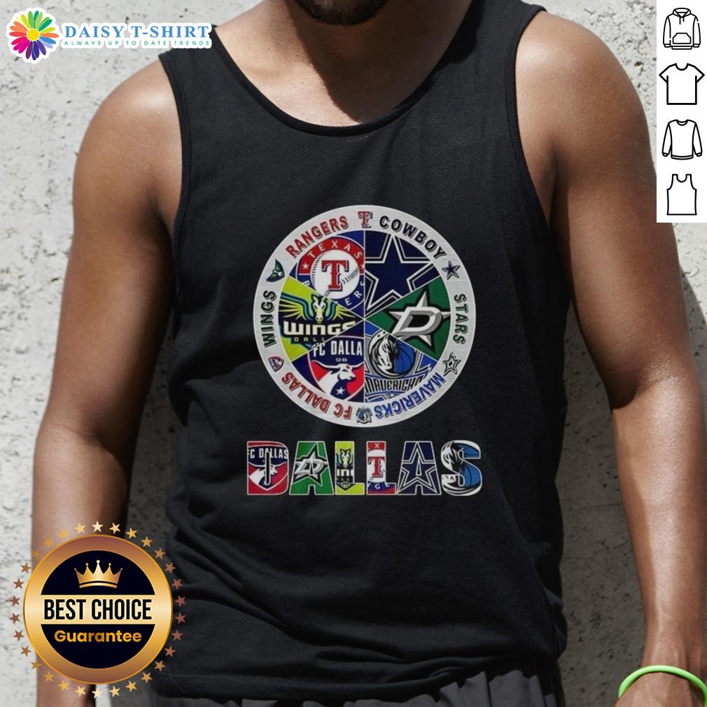 Nice Combined Logos Of Dallas Sports Teams Tank Top Stylish tank top featuring combined logos of Dallas sports teams, perfect for fans showing team pride. Dallas sports gear.