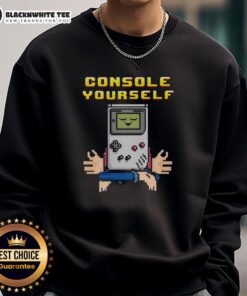 Retro Gameboy sweatshirt featuring 'Nice Console Yourself' design for gamers, perfect for cozy gaming sessions.