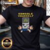Retro Gameboy gamer T-shirt featuring 'Nice Console Yourself' design, perfect for vintage gaming enthusiasts.
