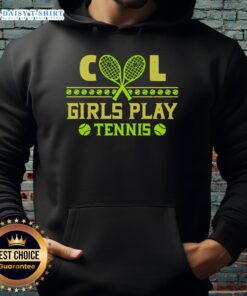 Nice cool girls play tennis wearing stylish hoodies, showcasing athletic fashion and teamwork on the court.