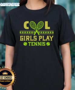 Nice cool girls playing tennis in stylish ladies' tees, showcasing teamwork and fun on the court.