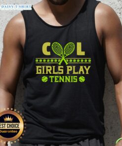 Nice cool girls play tennis in stylish tank tops on a sunny court, showcasing fun athletic fashion and teamwork.