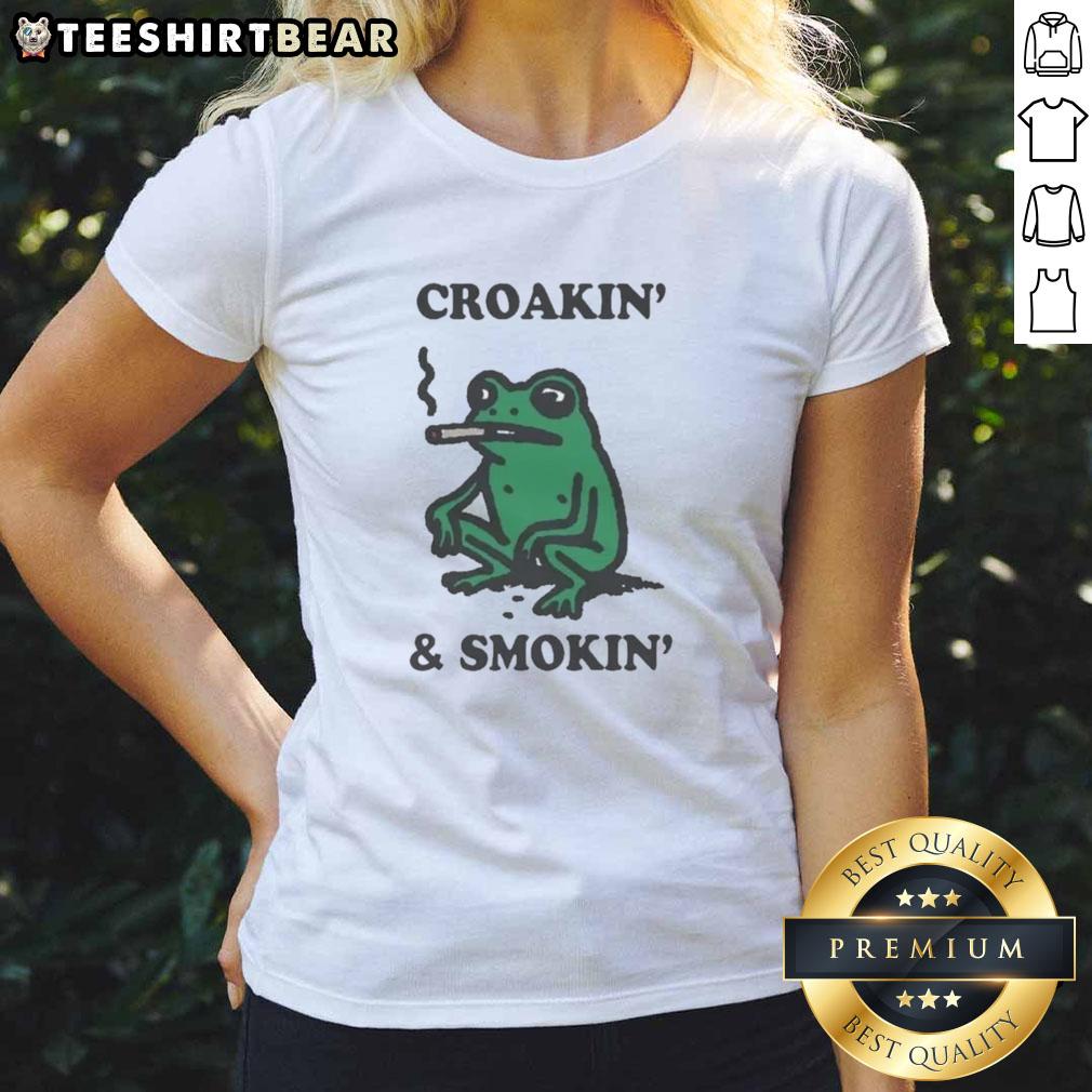 Nice Croakin' And Smokin' Frog Ladies Tee Funny Nice Croakin and Smokin Frog Ladies Tee featuring a playful frog design, perfect for casual wear and amphibian lovers.