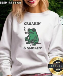 Cozy Nice Croakin and Smokin Frog Sweatshirt featuring a playful frog design, perfect for casual wear and amphibian lovers.