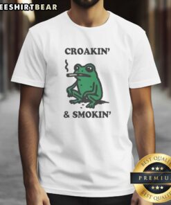 Nice Croakin' And Smokin' Frog T-Shirt featuring a fun frog graphic, perfect for amphibian lovers and casual wear.