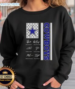 Nice Dak Prescott and Dallas Cowboys players US flag signatures sweatshirt showcasing team pride and style.