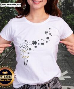 Nice Dandelion Flower design featuring Notre Dame Fighting Irish football logo on a ladies tee shirt.