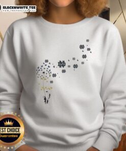 Nice dandelion flower design on a Notre Dame Fighting Irish football logo sweatshirt for fans.