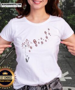 Nice dandelion flower design with Oklahoma Sooners football logo on a ladies tee, perfect for fans and casual wear.