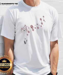 Alt Text: Oklahoma Sooners football logo T-shirt with a nice dandelion flower design, perfect for fans and casual wear.