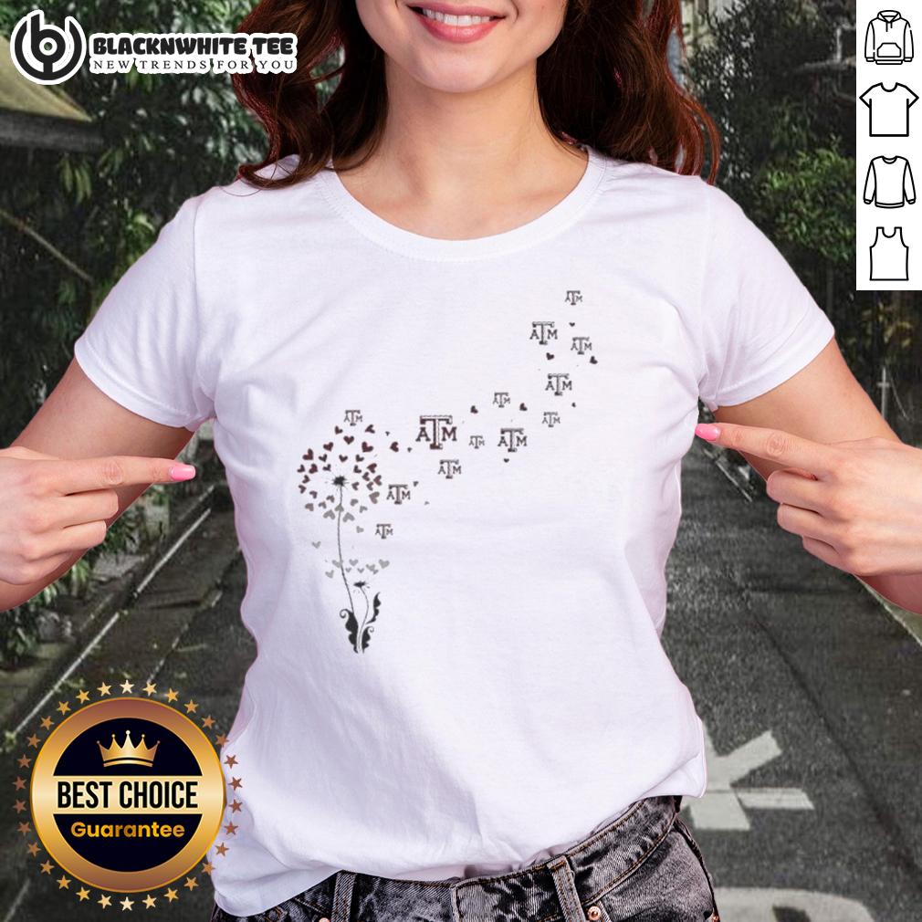 Nice Dandelion Flower Texas A&M Aggies Football Logo Ladies Tee Alt Text: Ladies tee featuring a dandelion flower design and Texas A&M Aggies football logo for stylish game day wear.