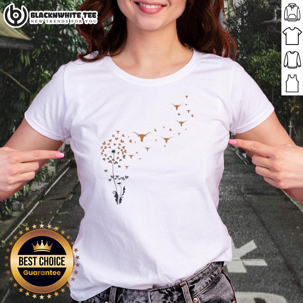 Nice Dandelion Flower Texas Longhorn Football Logo Ladies Tee Texas Longhorn football logo on a ladies tee with a nice dandelion flower design, perfect for fans and casual wear.