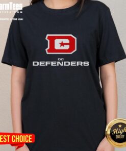 Alt Text: Nice DC Defenders Lockup Logo on a stylish ladies tee, perfect for fans of the DC Defenders football team.