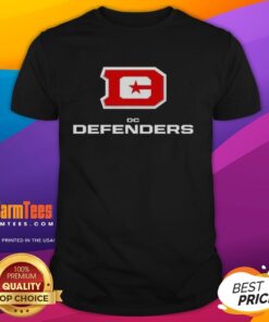 Alt Text: Stylish DC Defenders lockup logo T-shirt featuring bold graphics, perfect for fans of the DC Defenders football team.