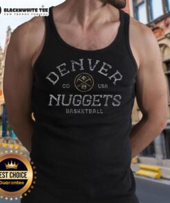 Alt Text: Vintage Denver Nuggets baseball tank top featuring a retro logo, perfect for fans and casual wear in the USA.