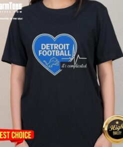 Nice Detroit Lions Football Heartbeat It's Complicated Ladies Tee in blue, perfect for fans showcasing team spirit.