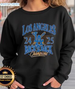 2025 National League Champions celebration sweatshirt featuring the Nice Dodgers logo and vibrant baseball graphics.