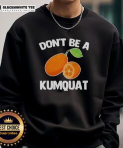 Cozy 'Nice Dont Be A Kumquat' sweatshirt featuring playful typography on a vibrant background, perfect for casual wear.