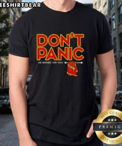 Nice Don't Panic With Towel T-Shirt featuring a vibrant design, perfect for casual wear and beach outings.