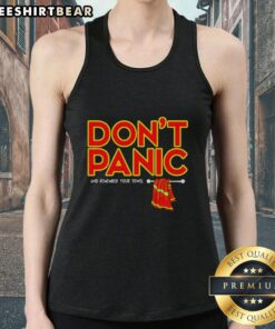 Stylish Nice Don't Panic tank top featuring a towel graphic, perfect for summer outings and casual wear.