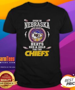 Alt Text: Kansas City Chiefs T-shirt featuring 'My Heart Beats Red And Gold' design, perfect for fans in Nebraska.