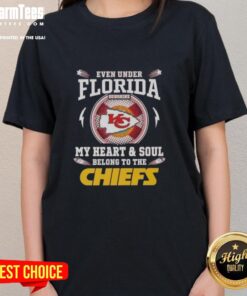 Stylish Kansas City Chiefs ladies tee shining under Florida sunshine, perfect for fans celebrating team spirit.