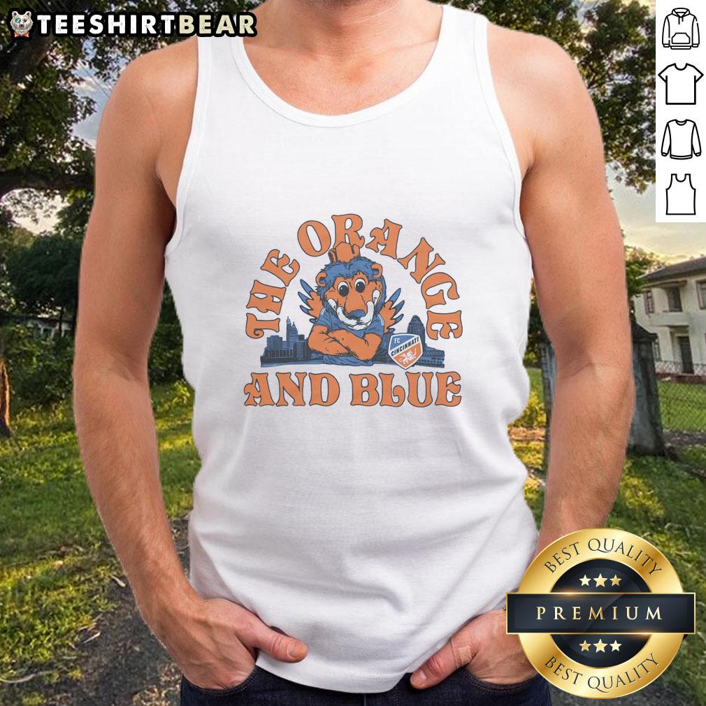 Nice Fc Cincinnati The Orange And Blue Tank Top Nice FC Cincinnati orange and blue tank top featuring team logo, perfect for soccer fans and summer wear.