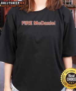 Womens Miami Dolphins tee featuring Mike McDaniel with a nice fire design, perfect for football fans.