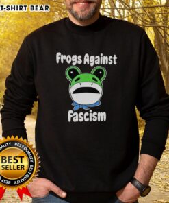 Nice Frogs Against Fascism meme sweatshirt featuring vibrant frog graphics promoting anti-fascism message.