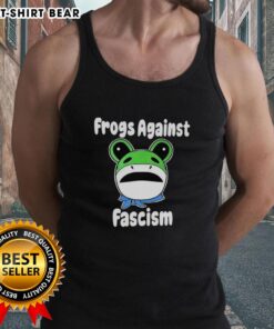 Nice Frogs Against Fascism meme tank top featuring colorful frog graphics promoting anti-fascism activism.