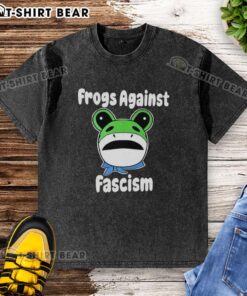 Nice frogs against fascism meme printed on a washed t-shirt, promoting a message of inclusivity and resistance.