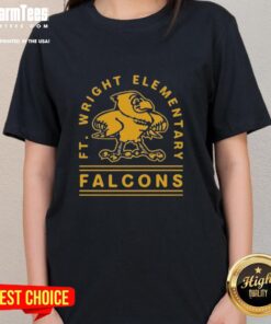 Nice Ft Wright Falcons Gold Arch Ladies Tee featuring a stylish design for fans and casual wear in vibrant gold.